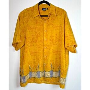 Vintage 90s Sideout Hawaiian Shirt Mens Large Yellow Tiki Torch Luau Aloha Beach